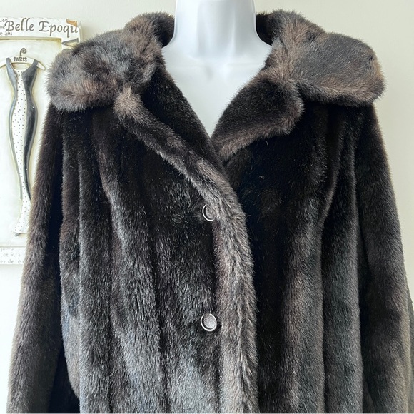 Vintage Dubrowsky & Joseph Tissavel France Brown Faux Fur Swing Coat Size 10 - Picture 2 of 12